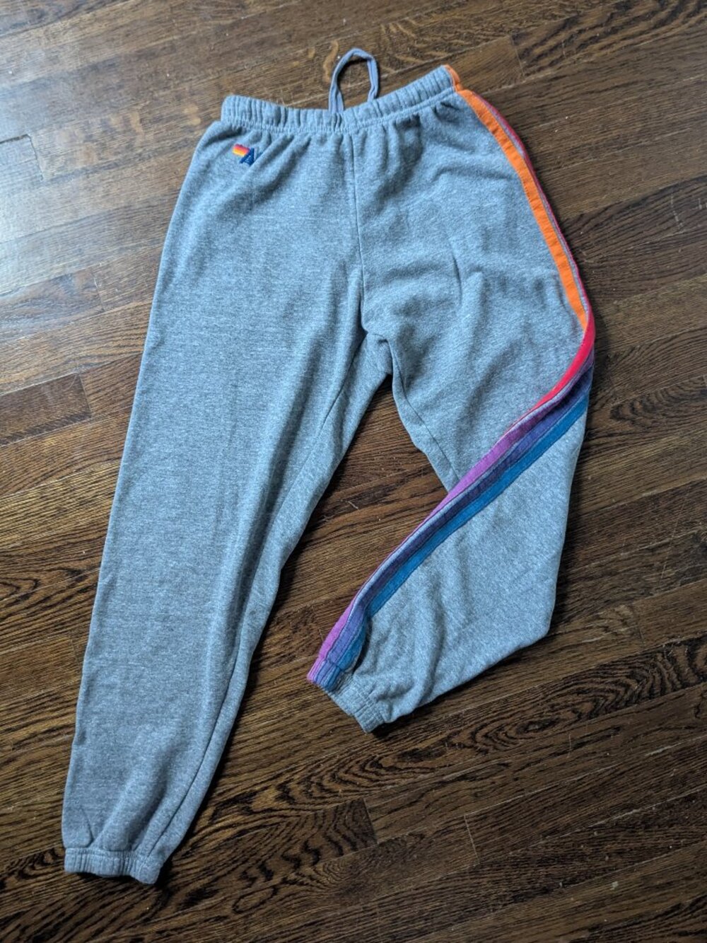 Aviator Nation Gray Sweat Joggers with Rainbow Side Stripes